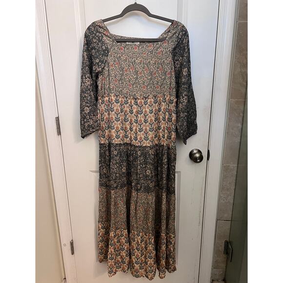 Natural Life Boho Berkley patchwork tiered maxi dress Sage Bloom Peasant prairie - Picture 3 of 7